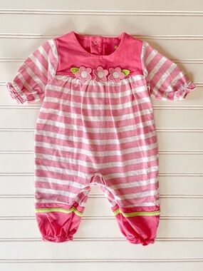 FLORENCE EISEMAN VGUC Girls Watermelon Pink Floral Appliqué Romper